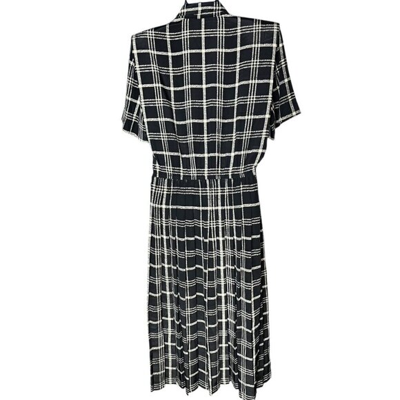 Vintage Leslie Fay Size 10 Windowpane Plaid Pocket Shirt House Dress Black White - Picture 5 of 5